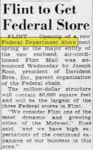 Federals (Federal Department Store) - July 1963 Flint Store Announcement